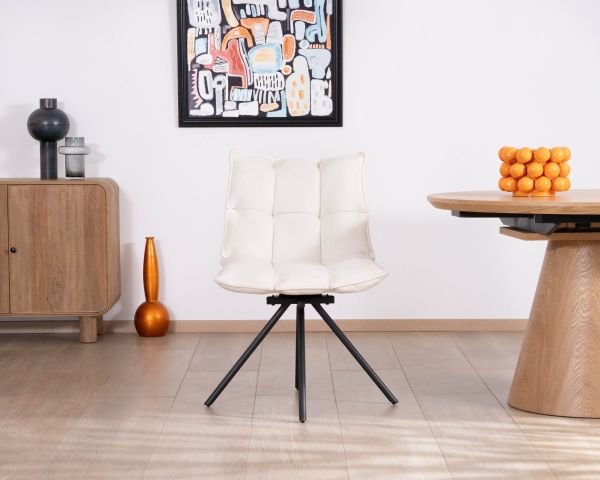 Lote de 2 sillas giratorias de 360° «Cassidy», de diseño y acolchadas, en tejido blanco roto