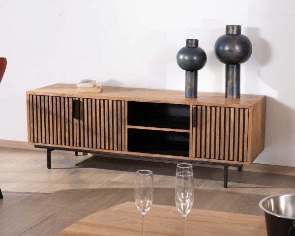 Mueble para la tele de 3 puertas de teca, estilo retro «Opland», 160 cm