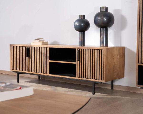 Mueble para la tele de 3 puertas de teca, estilo retro «Opland», 160 cm