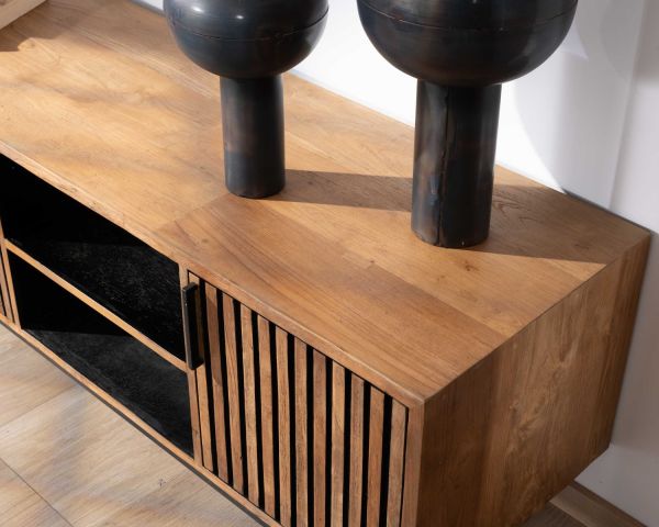Mueble para la tele de 3 puertas de teca, estilo retro «Opland», 160 cm