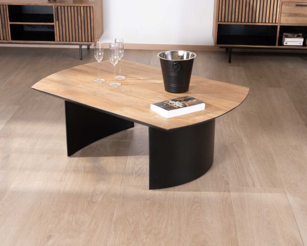 Mesa de salón de teca reciclada con patas semiesféricas de metal negro «Troms», 120 cm