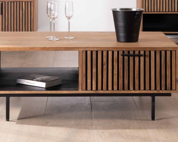 Mesa de salón de 120 cm de teca reciclada «Opland», estilo retro