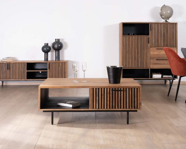 Mesa de salón de 120 cm de teca reciclada «Opland», estilo retro