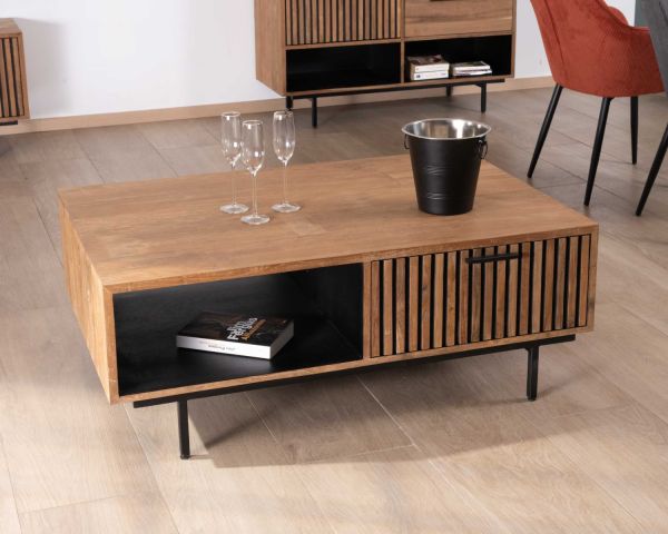 Mesa de salón de 120 cm de teca reciclada «Opland», estilo retro