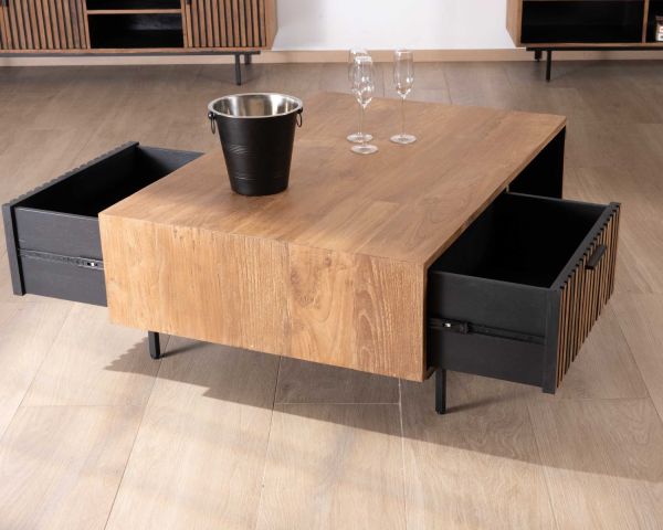 Mesa de salón de 120 cm de teca reciclada «Opland», estilo retro