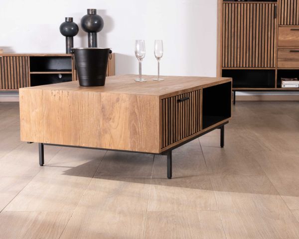 Mesa de salón de 120 cm de teca reciclada «Opland», estilo retro
