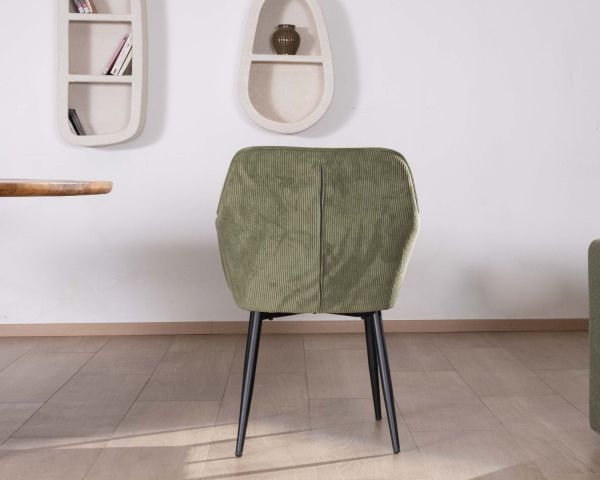 Silla contemporánea con reposabrazos «Scotty», de terciopelo verde caqui y patas de metal negro