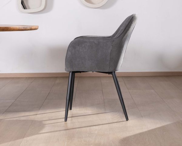 Silla de comedor contemporánea de terciopelo gris oscuro «Scotty», con reposabrazos y patas de metal negro