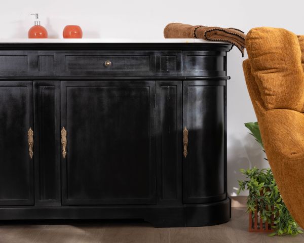 Mueble de doble lavabo con esquinas redondeadas, de madera negra y cuarzo blanco «Églantine»