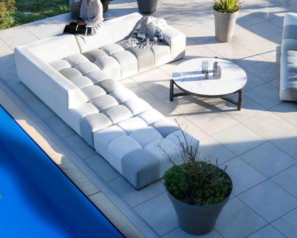 Mesa de centro redonda de cerámica y aluminio, diámetro 126 «Sokha Beach»
