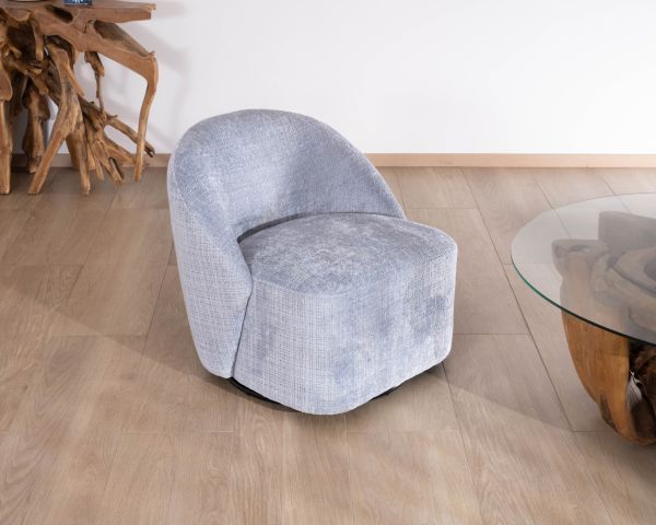 Sillón giratorio de diseño minimalista en tejido azul glaciar «Marylin»