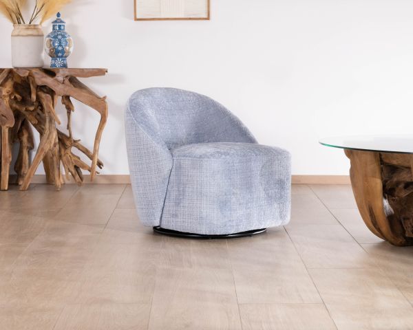 Sillón giratorio de diseño minimalista en tejido azul glaciar «Marylin»