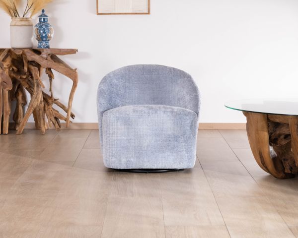 Sillón giratorio de diseño minimalista en tejido azul glaciar «Marylin»