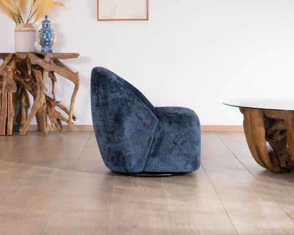 Pequeño sillón auxiliar de diseño minimalista en tela azul noche «Marylin», giratorio 360°