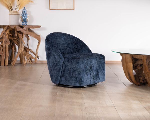 Pequeño sillón auxiliar de diseño minimalista en tela azul noche «Marylin», giratorio 360°
