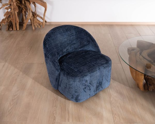Pequeño sillón auxiliar de diseño minimalista en tela azul noche «Marylin», giratorio 360°