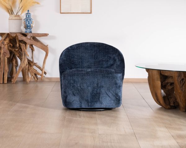 Pequeño sillón auxiliar de diseño minimalista en tela azul noche «Marylin», giratorio 360°