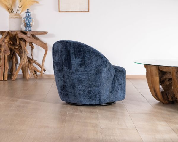 Pequeño sillón auxiliar de diseño minimalista en tela azul noche «Marylin», giratorio 360°