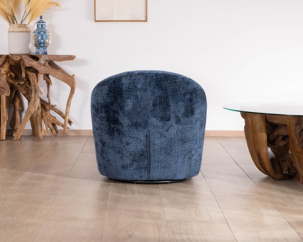 Pequeño sillón auxiliar de diseño minimalista en tela azul noche «Marylin», giratorio 360°