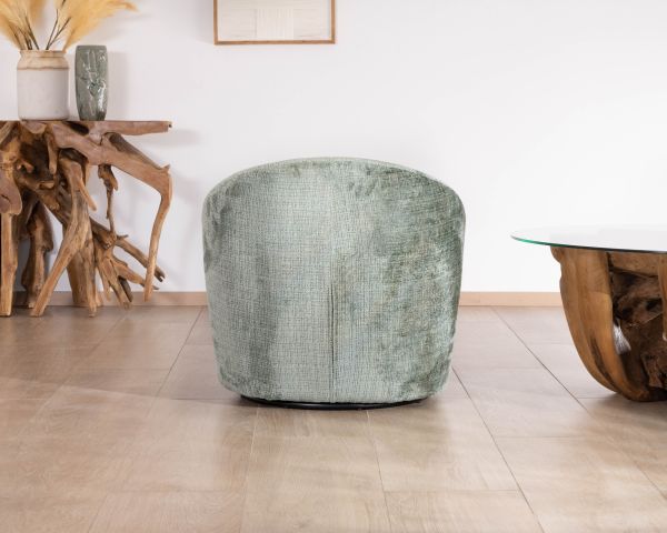 Sillón giratorio de tejido rizado sedoso en color verde salvia «Marylin»
