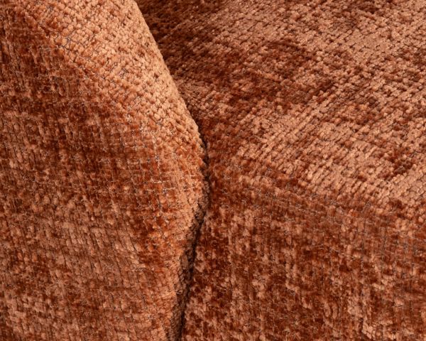 Sillón de diseño, acogedor, tapizado en tejido rizado color tierra de Siena «Marylin», con base giratoria de 360°