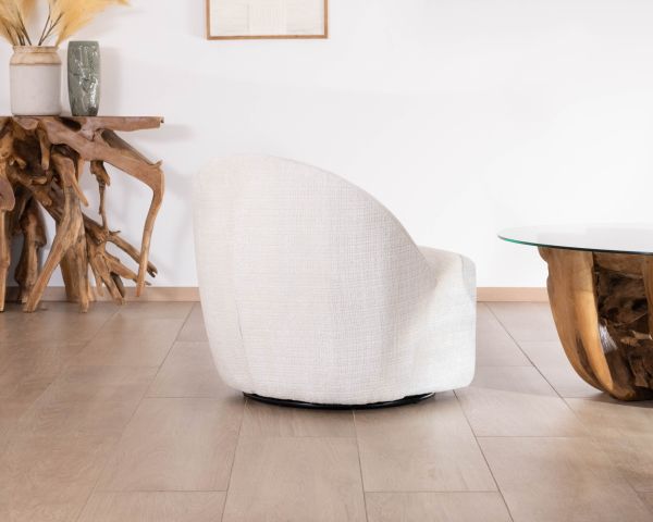 Sillón giratorio de 360°, de diseño minimalista, en tela blanca «Marylin»