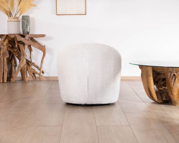 Sillón giratorio de 360°, de diseño minimalista, en tela blanca «Marylin»