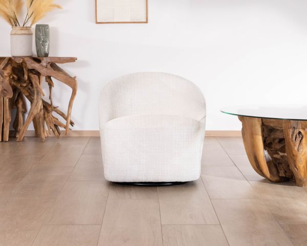 Sillón giratorio de 360°, de diseño minimalista, en tela blanca «Marylin»