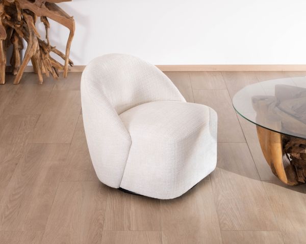 Sillón giratorio de 360°, de diseño minimalista, en tela blanca «Marylin»