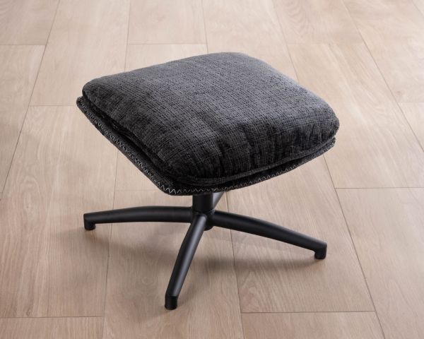 Cómodo sillón giratorio de estilo retro, tapizado en tela gris «Branson», con puf