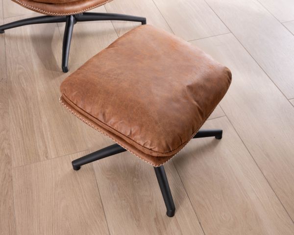 Sillón giratorio de estilo retro con puf de microfibra en color habano «Branson»