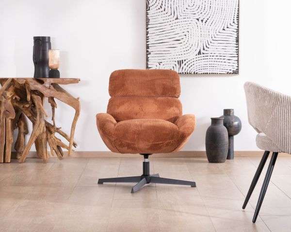 Sillón giratorio de 360° en pana color terracota «Bissett»