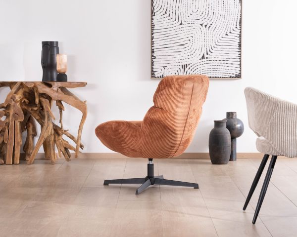 Sillón giratorio de 360° en pana color terracota «Bissett»