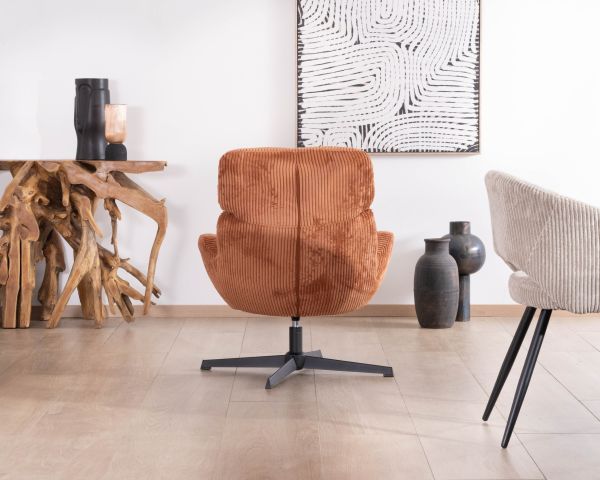 Sillón giratorio de 360° en pana color terracota «Bissett»