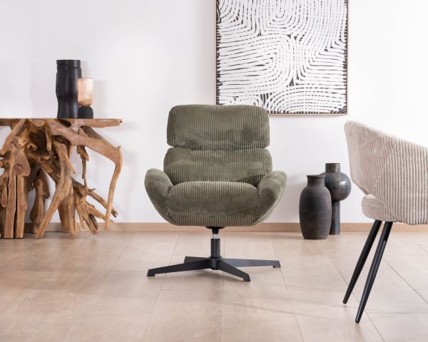 Sillón ultracómodo giratorio de 360° en terciopelo acanalado verde suave «Bissett»