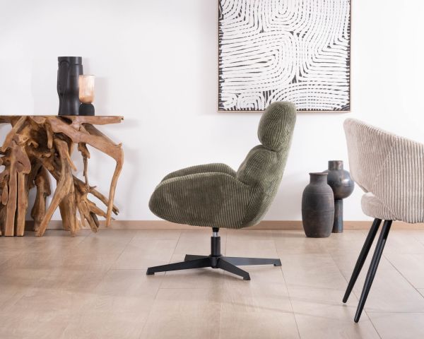 Sillón ultracómodo giratorio de 360° en terciopelo acanalado verde suave «Bissett»