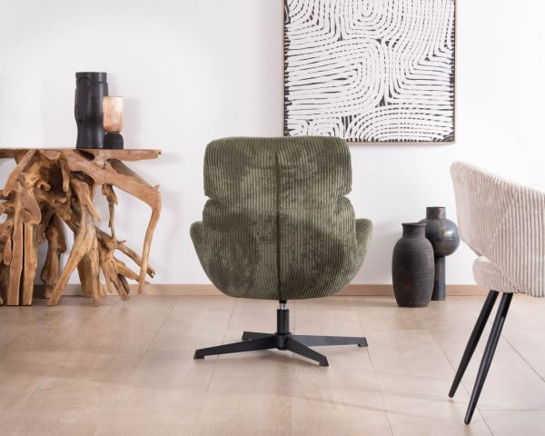 Sillón ultracómodo giratorio de 360° en terciopelo acanalado verde suave «Bissett»