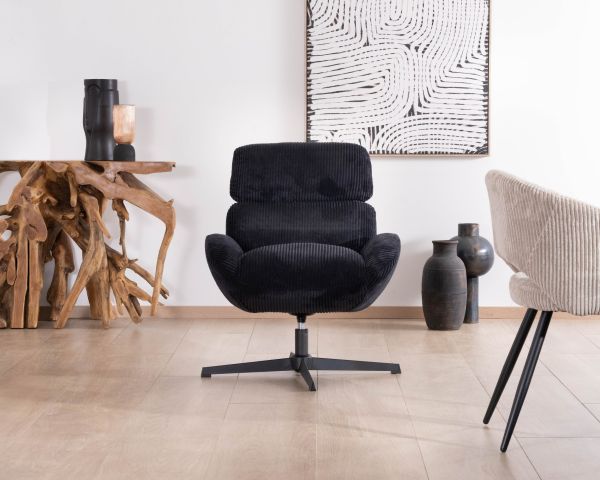 Sillón relax giratorio de 360° en terciopelo acanalado negro «Bissett»