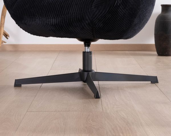 Sillón relax giratorio de 360° en terciopelo acanalado negro «Bissett»