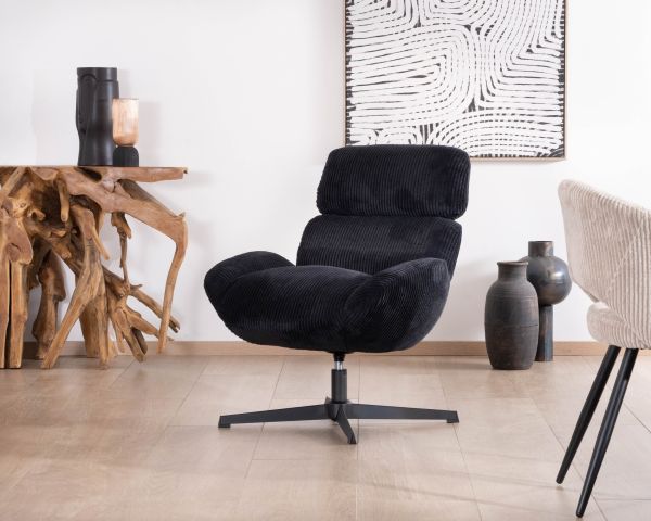 Sillón relax giratorio de 360° en terciopelo acanalado negro «Bissett»