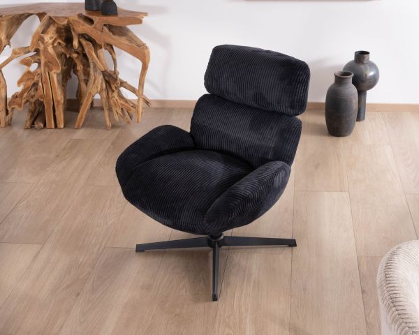 Sillón relax giratorio de 360° en terciopelo acanalado negro «Bissett»