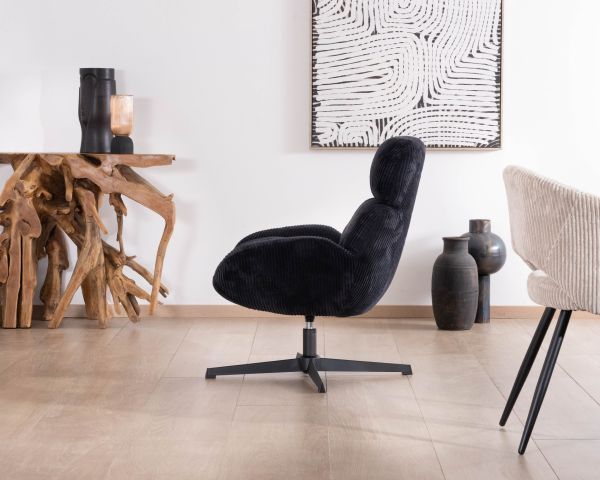 Sillón relax giratorio de 360° en terciopelo acanalado negro «Bissett»