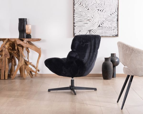 Sillón relax giratorio de 360° en terciopelo acanalado negro «Bissett»