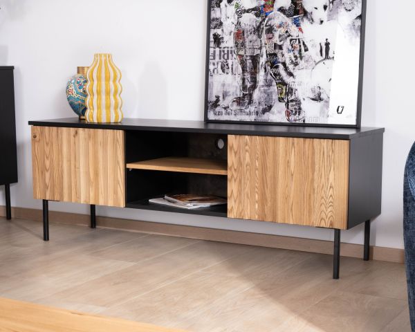 Sofá-vitrina de 160 cm con dos puertas, de madera maciza de fresno aceitada, modelo «Sydney»