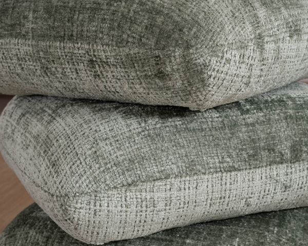 Puf giratorio de estilo zen y contemporáneo, confeccionado en tejido de trama verde salvia «Flow»