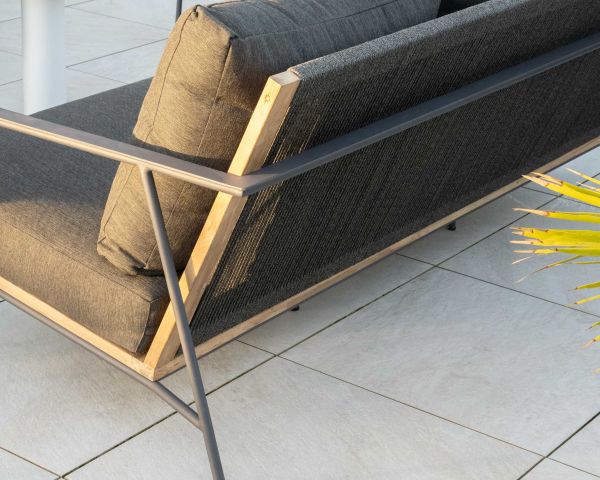 Conjunto de jardín de 3 piezas en aluminio, teca y tejido especial para exteriores de color gris oscuro «Hélios»
