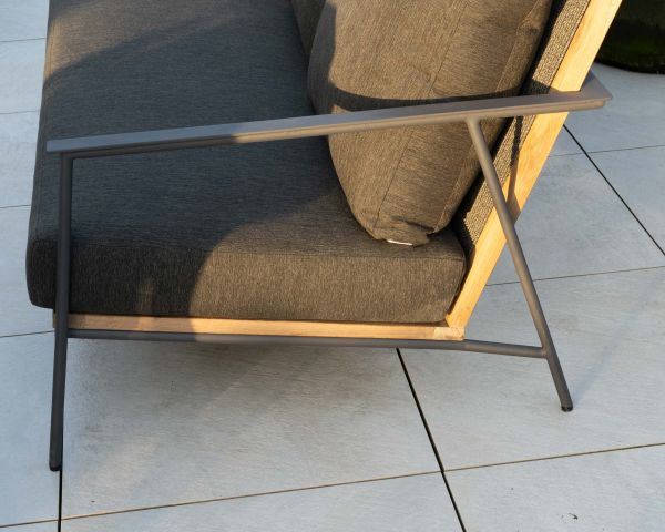Conjunto de jardín de 3 piezas en aluminio, teca y tejido especial para exteriores de color gris oscuro «Hélios»