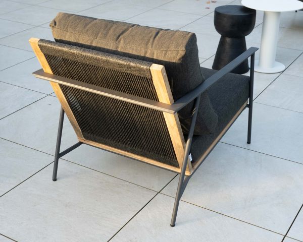 Conjunto de jardín de 3 piezas en aluminio, teca y tejido especial para exteriores de color gris oscuro «Hélios»