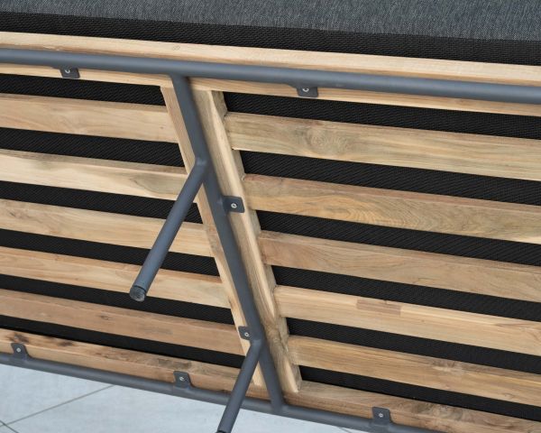 Conjunto de jardín de 3 piezas en aluminio, teca y tejido especial para exteriores de color gris oscuro «Hélios»