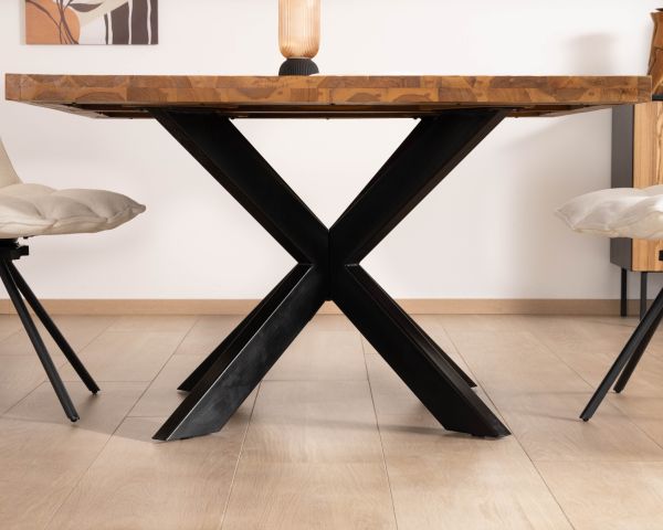 Mesa de comedor cuadrada de teca con patas de metal, 130 cm, «Zenia»